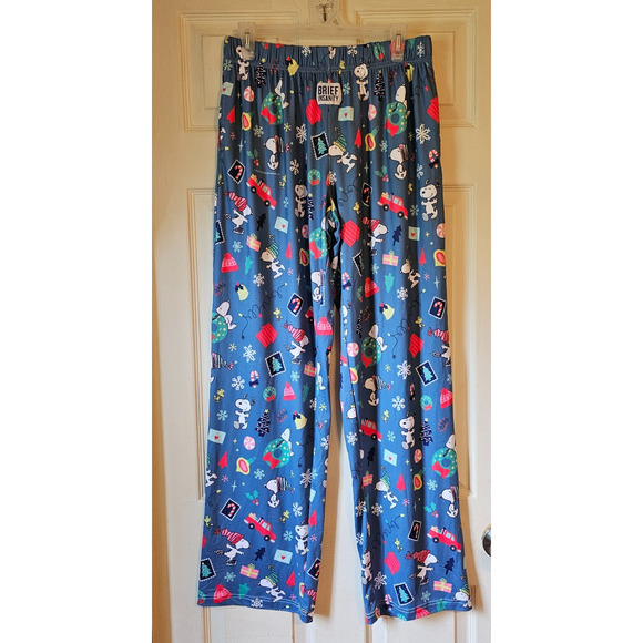 Brief Insanity Peanuts Snoopy Christmas Blue Pajama Lounge Pants Mens Size L - Picture 1 of 10